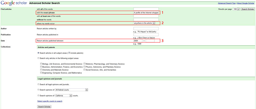 Screenshot of Google Scholar with the parts used to find articles citing the main journal article highlighted in red.